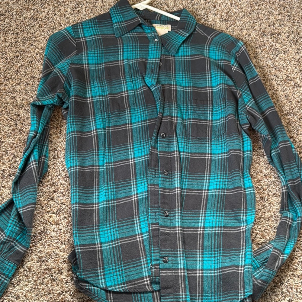 Plaid Button-Up Shirt - Teal and Black